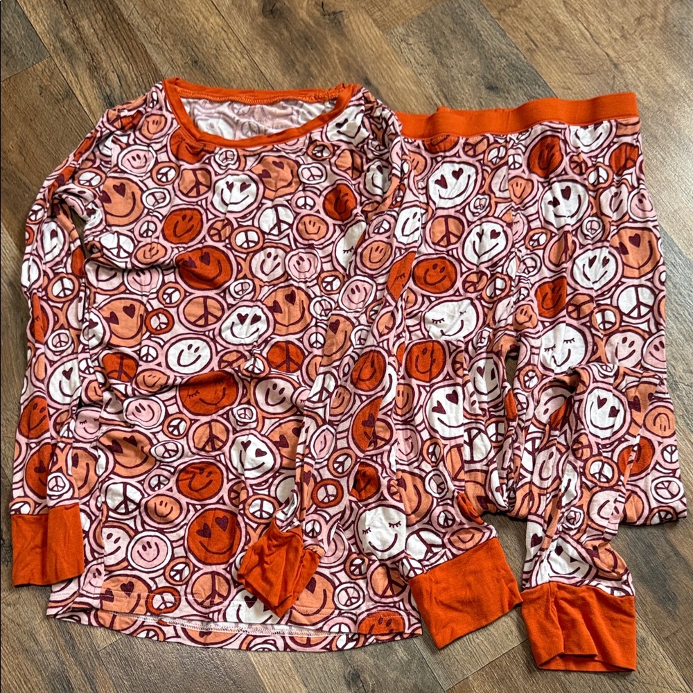 Little Sleepies Orange and White Peace and Smiley Pajama Set